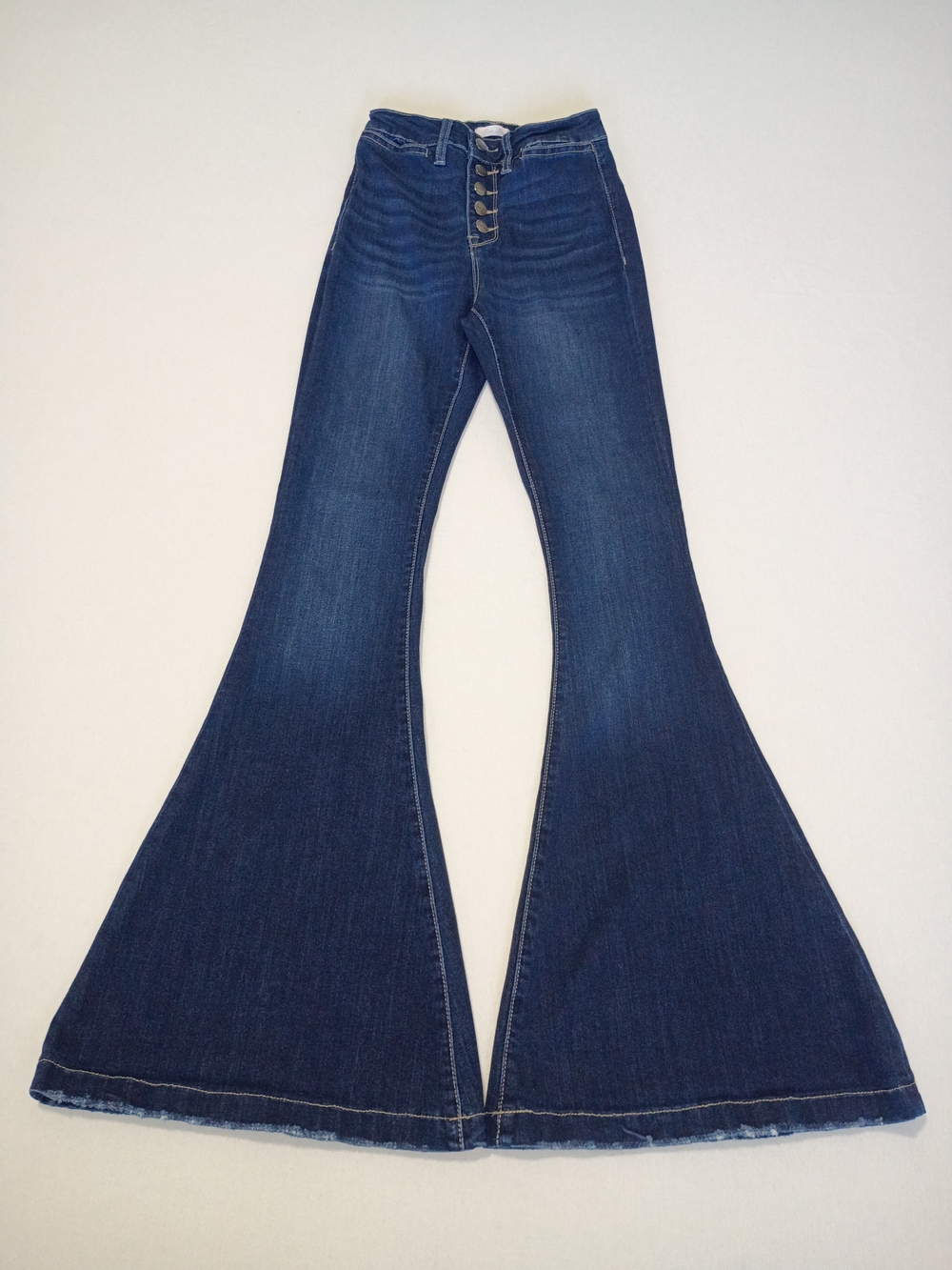 Pink Lily Dark Wash Huge Bell Bottom Flare Jeans High Rise 5 Buttons Size 3